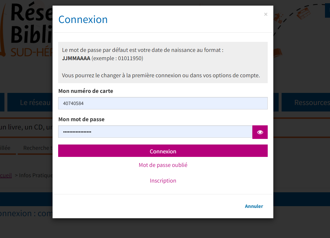 Première connexion Identifiant
