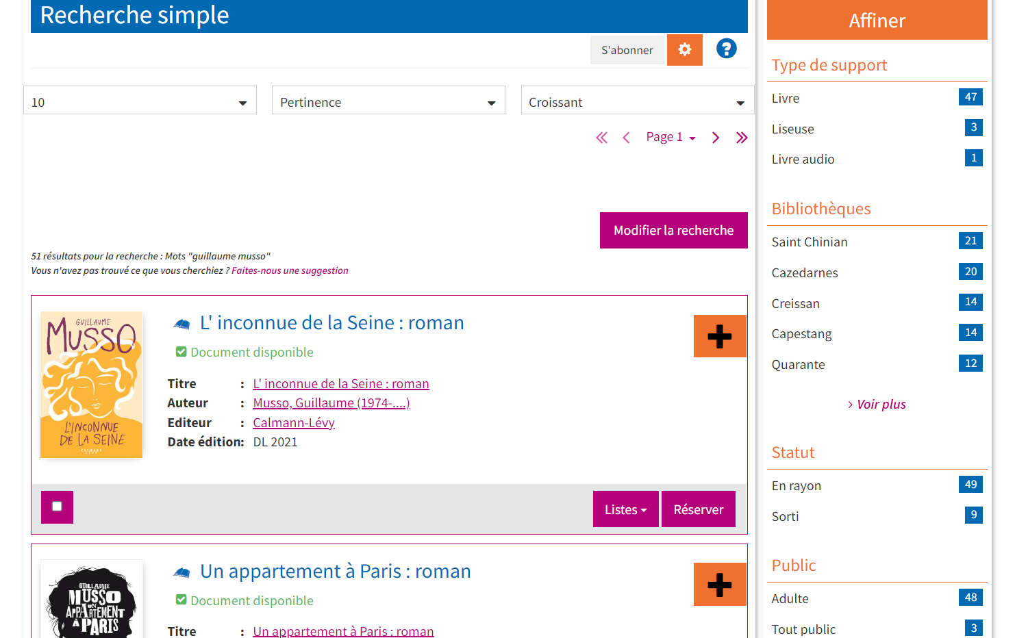 Recherche simple et affiner